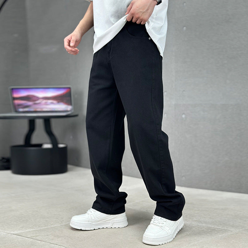 Fashion Pockets Jeans Men's Wide-leg Straight Trousers Versatile Casual Long Pants Streetwear Clothing