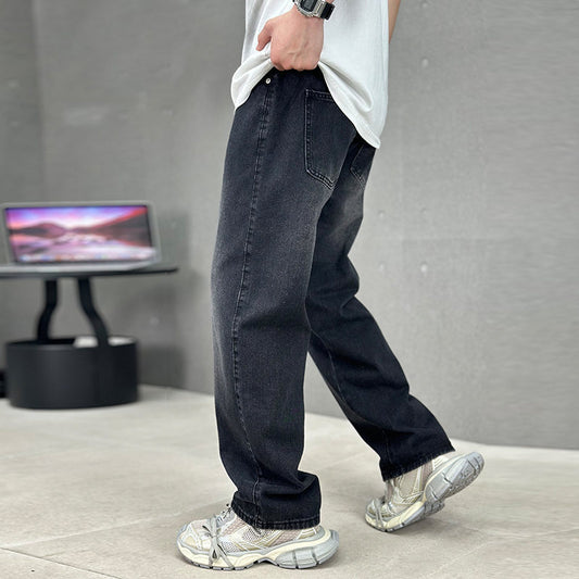 Fashion Pockets Jeans Men's Wide-leg Straight Trousers Versatile Casual Long Pants Streetwear Clothing