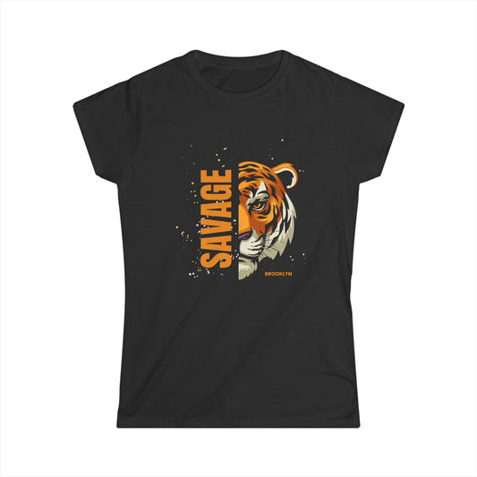 Savage Tiger Women's Softstyle Tee - Fierce Fashion, Gift for Animal Lovers, Unique Graphic Shirt, Casual Wear, Birthday Gift